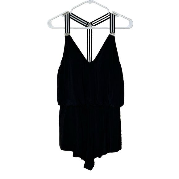 Magicsuit USA size 8 Black Romper Style Swimsuit One Piece T Back Stripe Strap - Picture 1 of 7